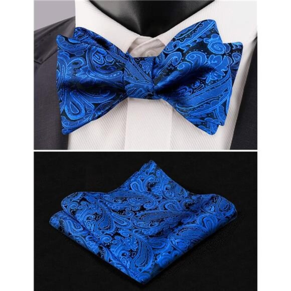 Paisley Suspenders and Self Tied Bow Tie for Men with Pocket Square Set - Picture 3 of 7